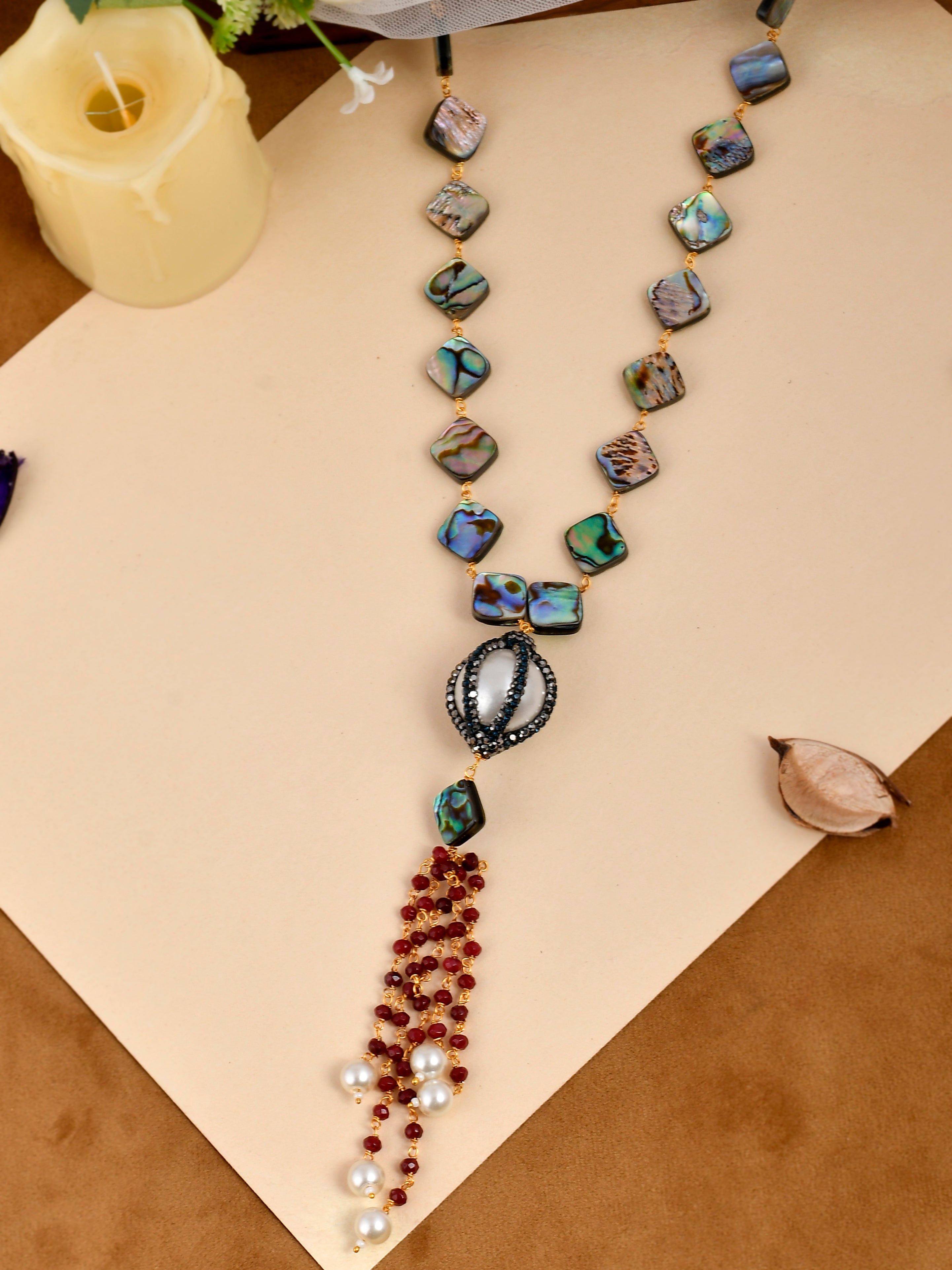 Dastoor Red  Green Brass Gold-Plated Necklace