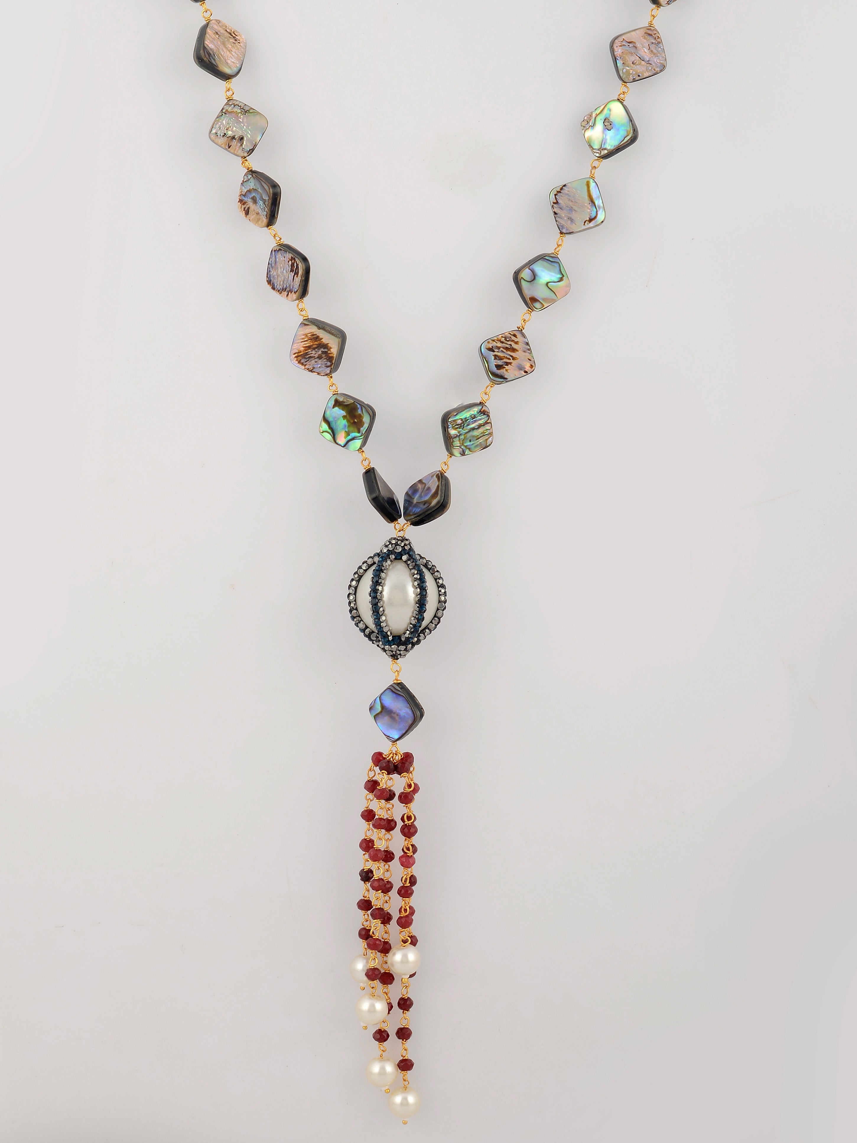 Dastoor Red  Green Brass Gold-Plated Necklace
