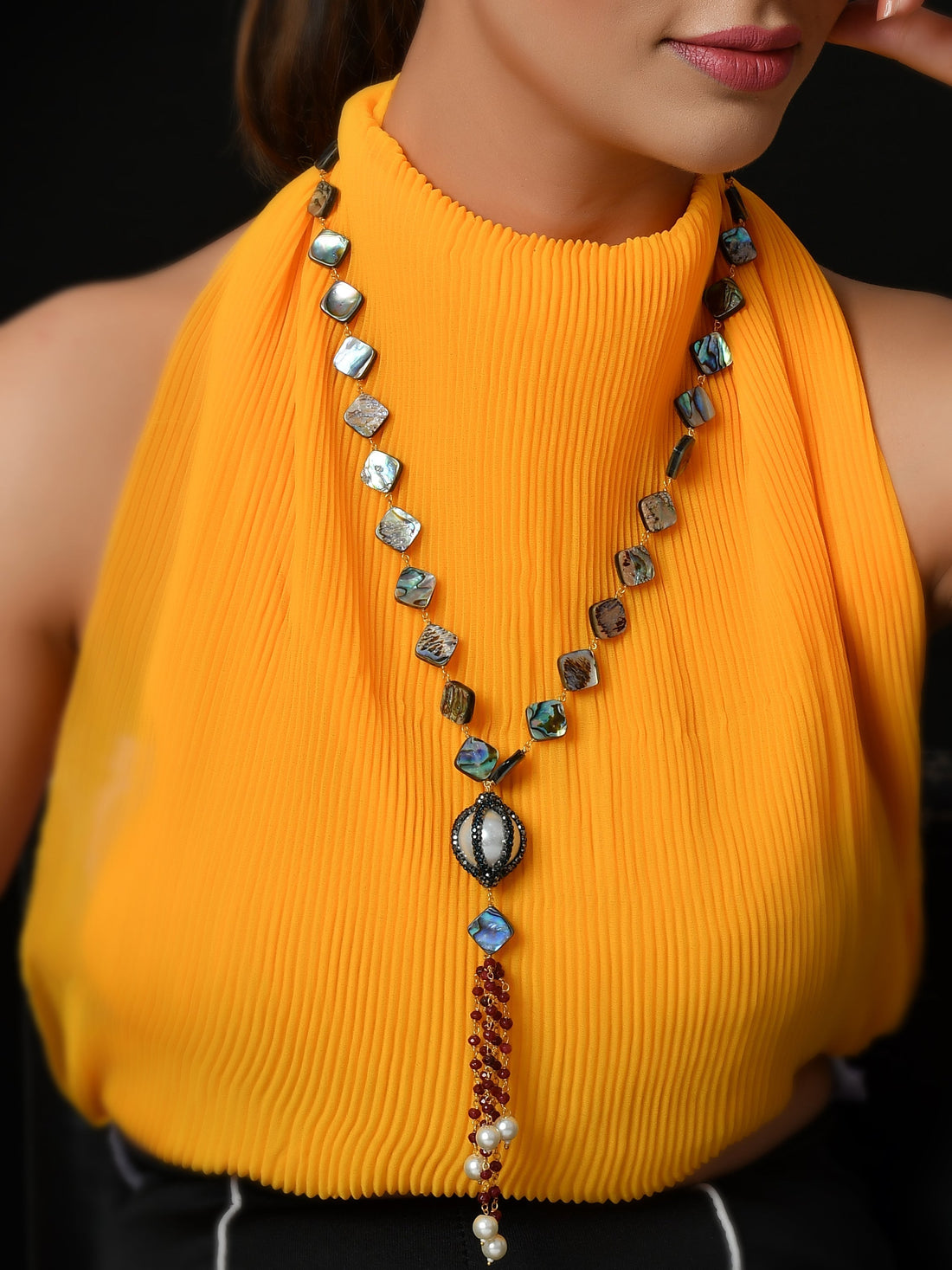 Dastoor Red  Green Brass Gold-Plated Necklace