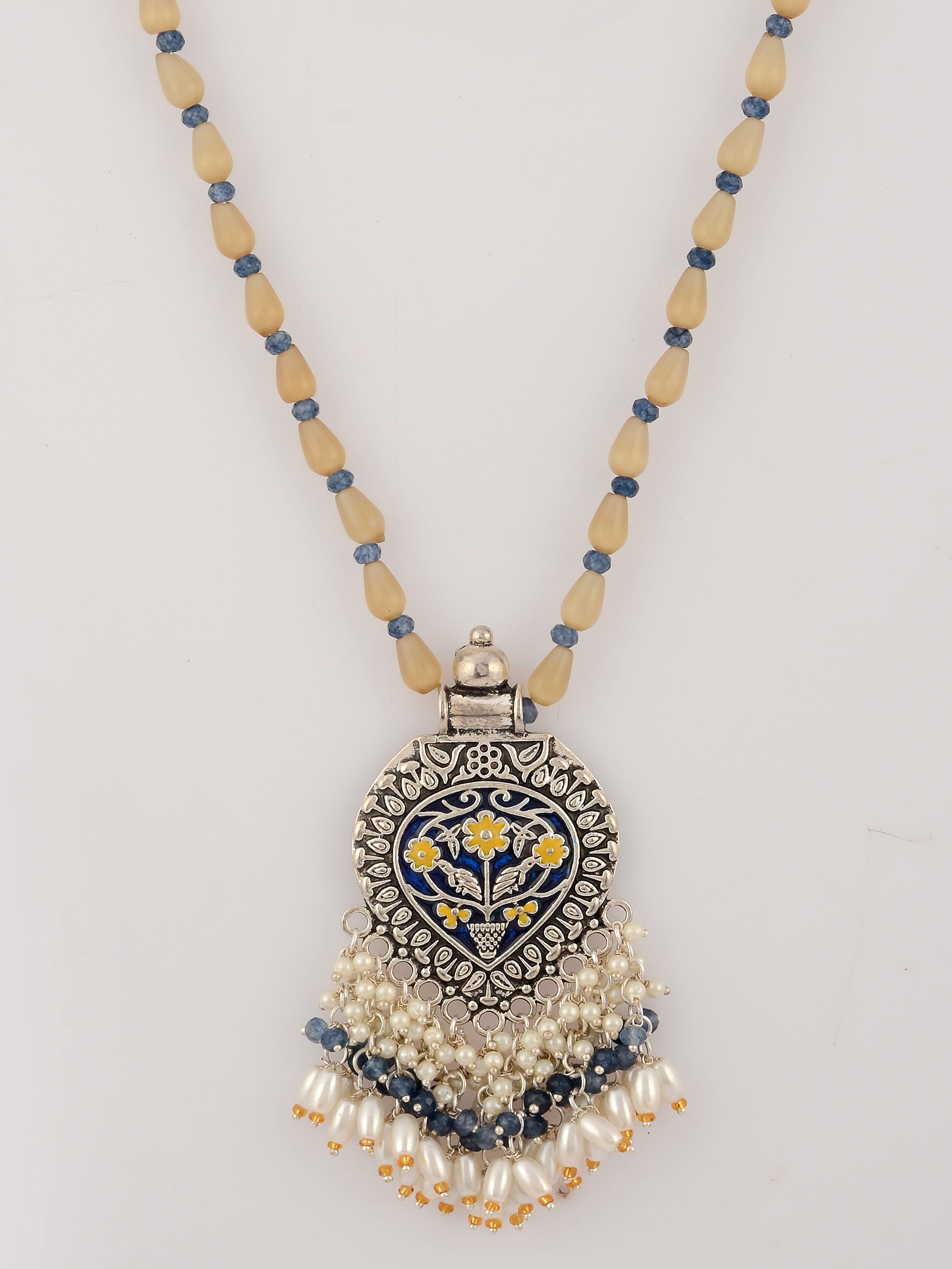 Dastoor Yellow  White Brass Silver-Plated Necklace