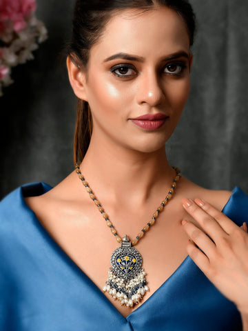 Dastoor Yellow  White Brass Silver-Plated Necklace