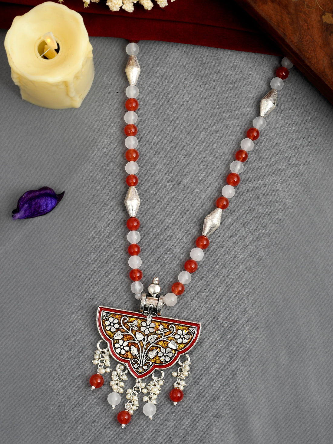 Dastoor Silver-Toned  Red Brass Silver-Plated Necklace