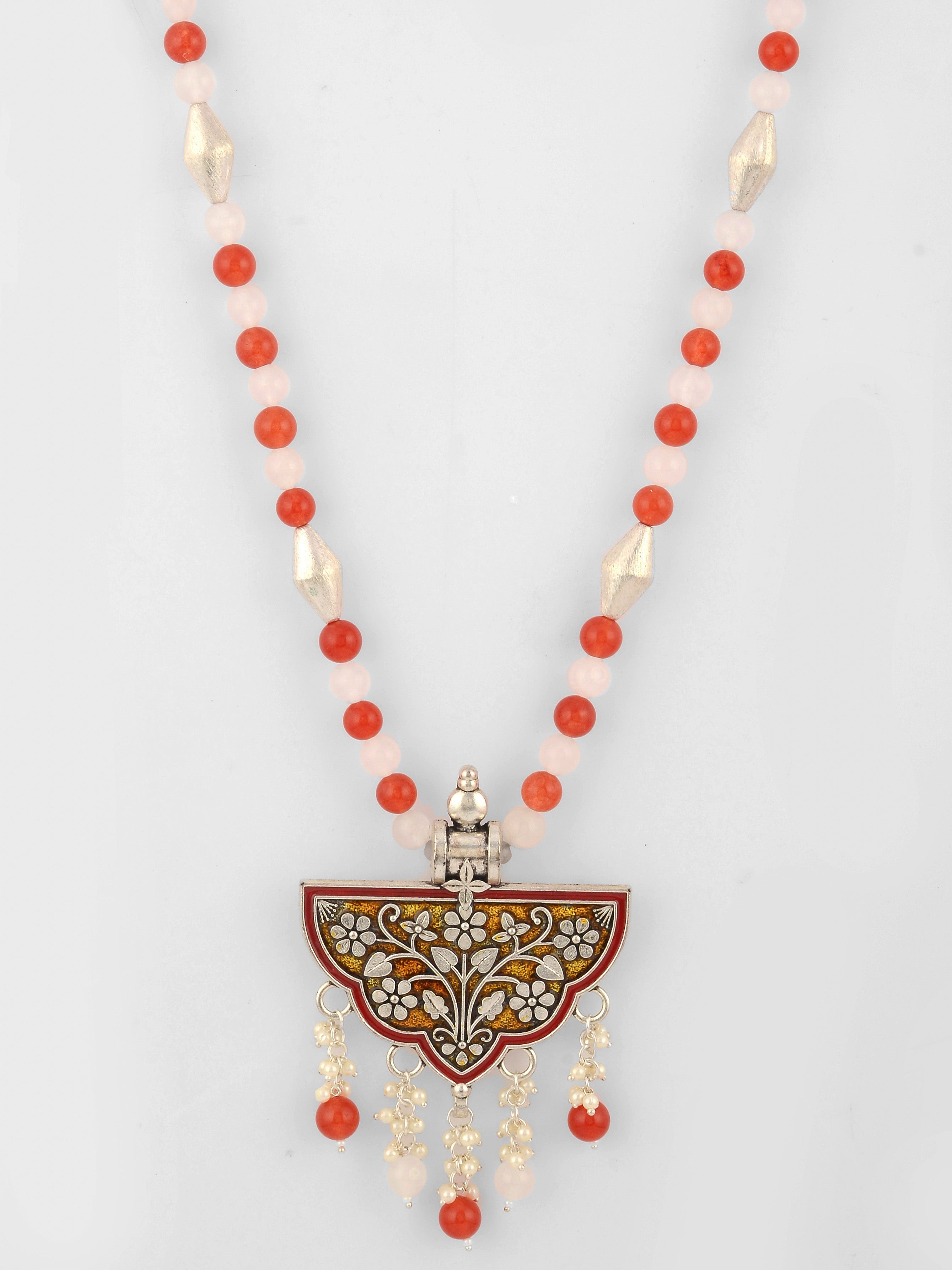 Dastoor Silver-Toned  Red Brass Silver-Plated Necklace