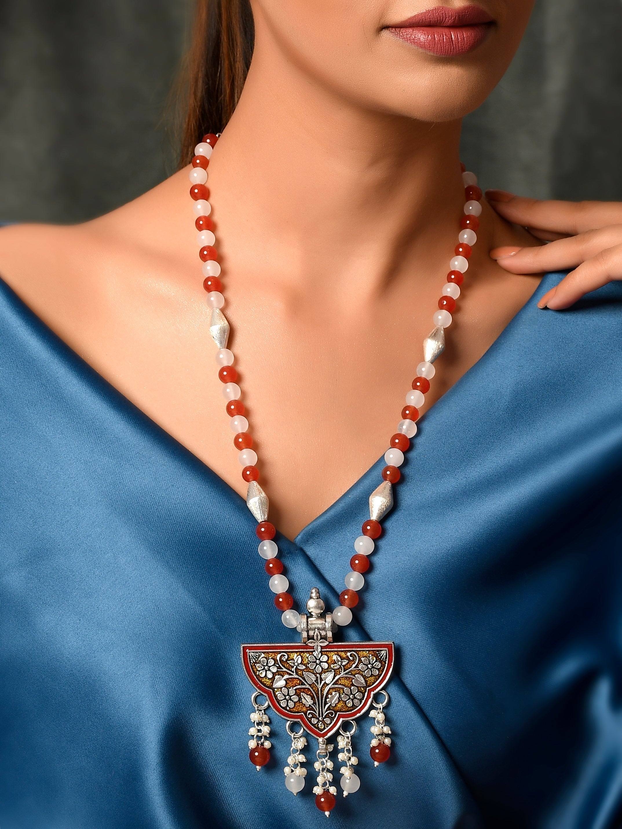 Dastoor Silver-Toned  Red Brass Silver-Plated Necklace