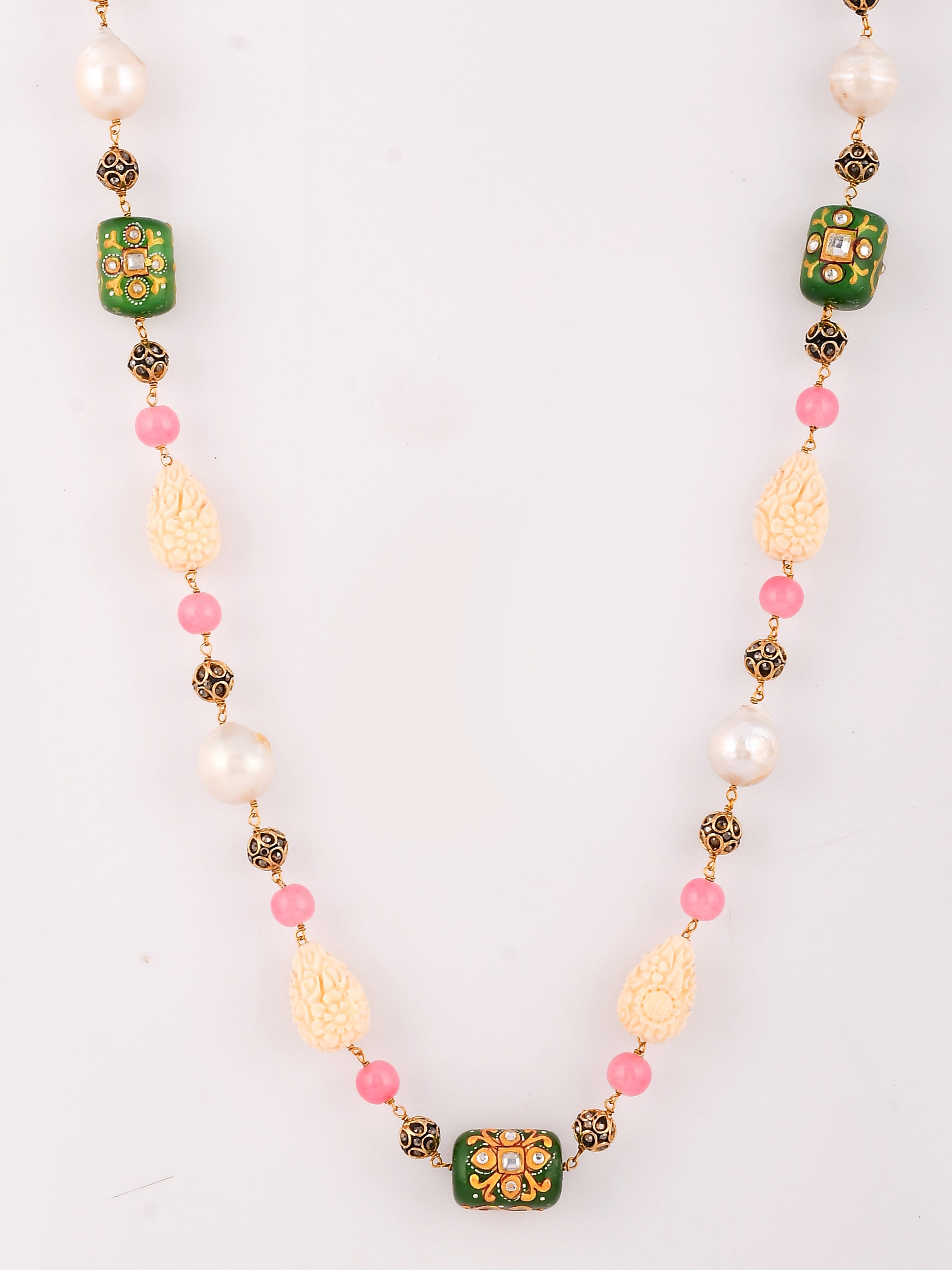 Dastoor Cream-Coloured  Pink Brass Gold-Plated Necklace