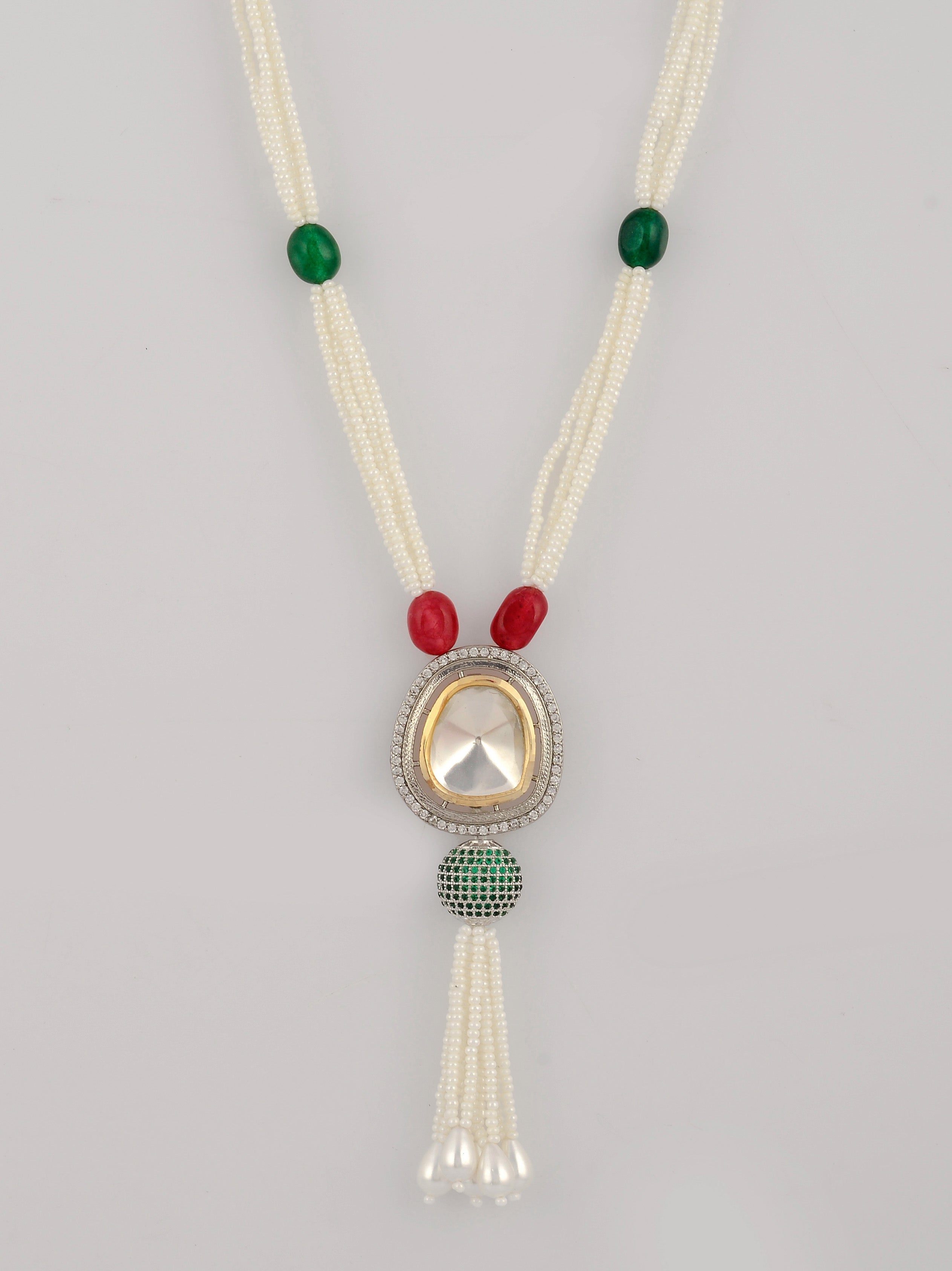 Dastoor White  Maroon Brass Gold-Plated Necklace