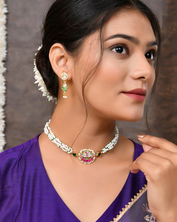 Jadau Pachhi kundan Choker Necklace set