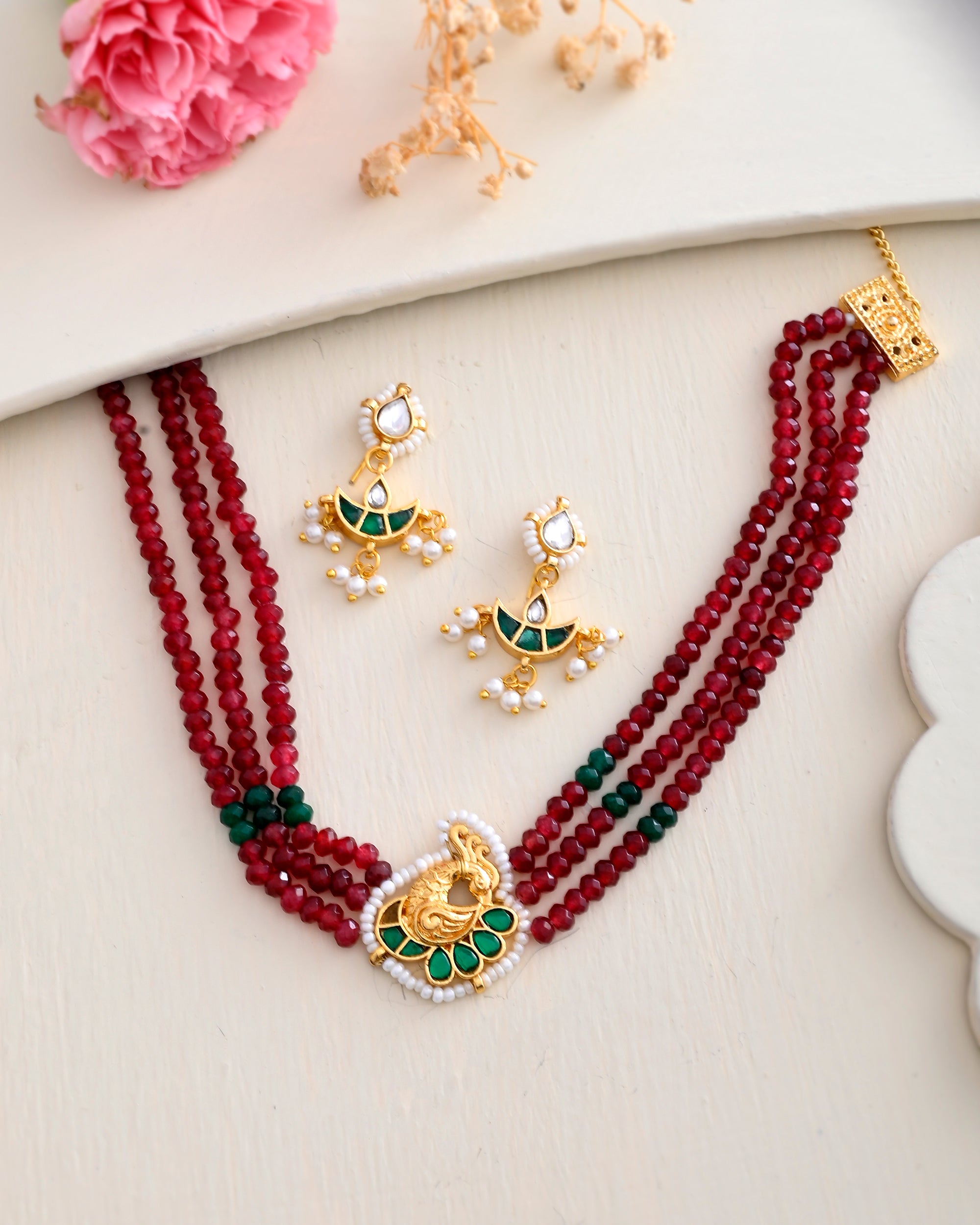 Jadau Pachhi kundan Choker Necklace set