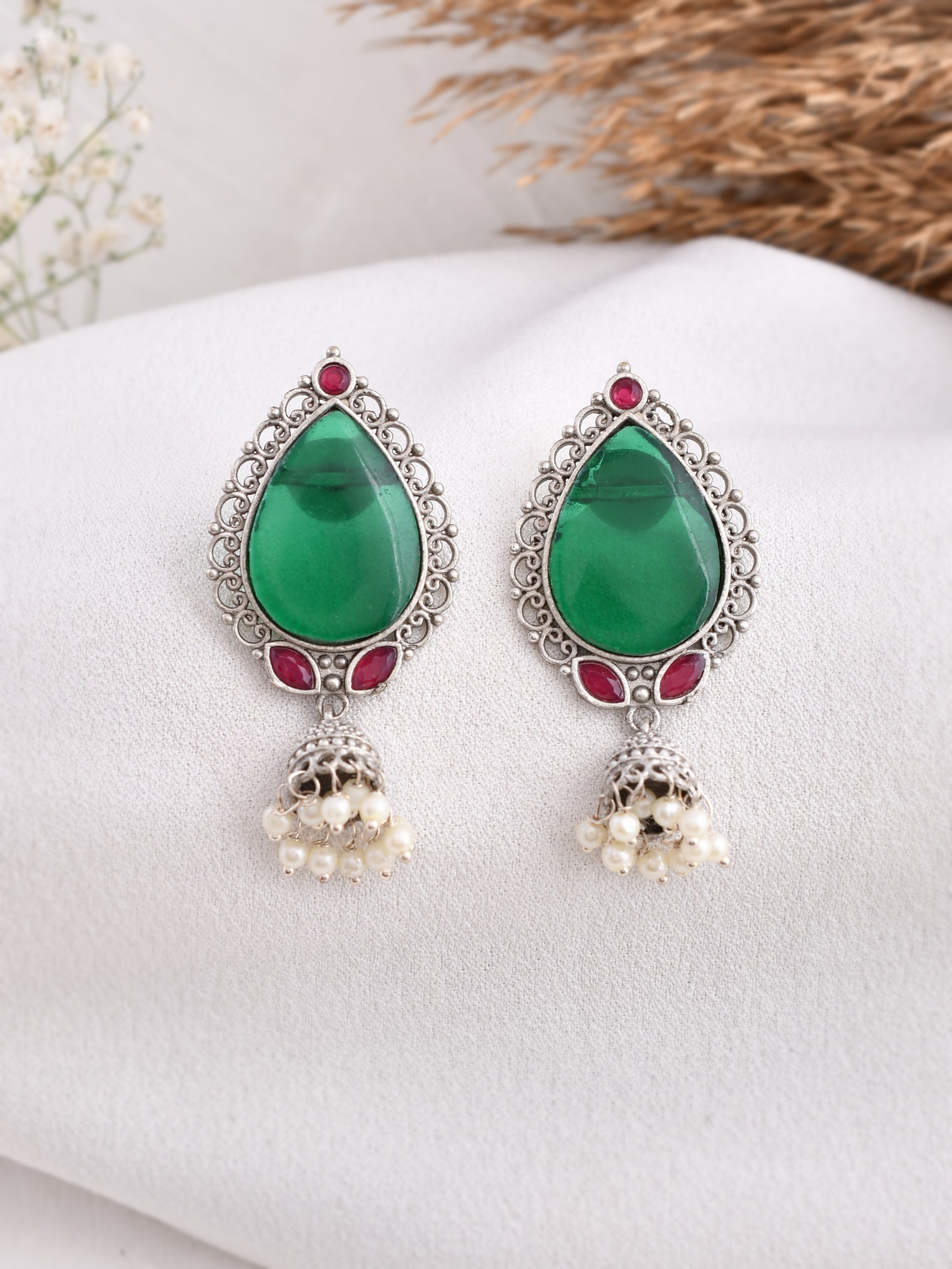 Green Garnet Hoops