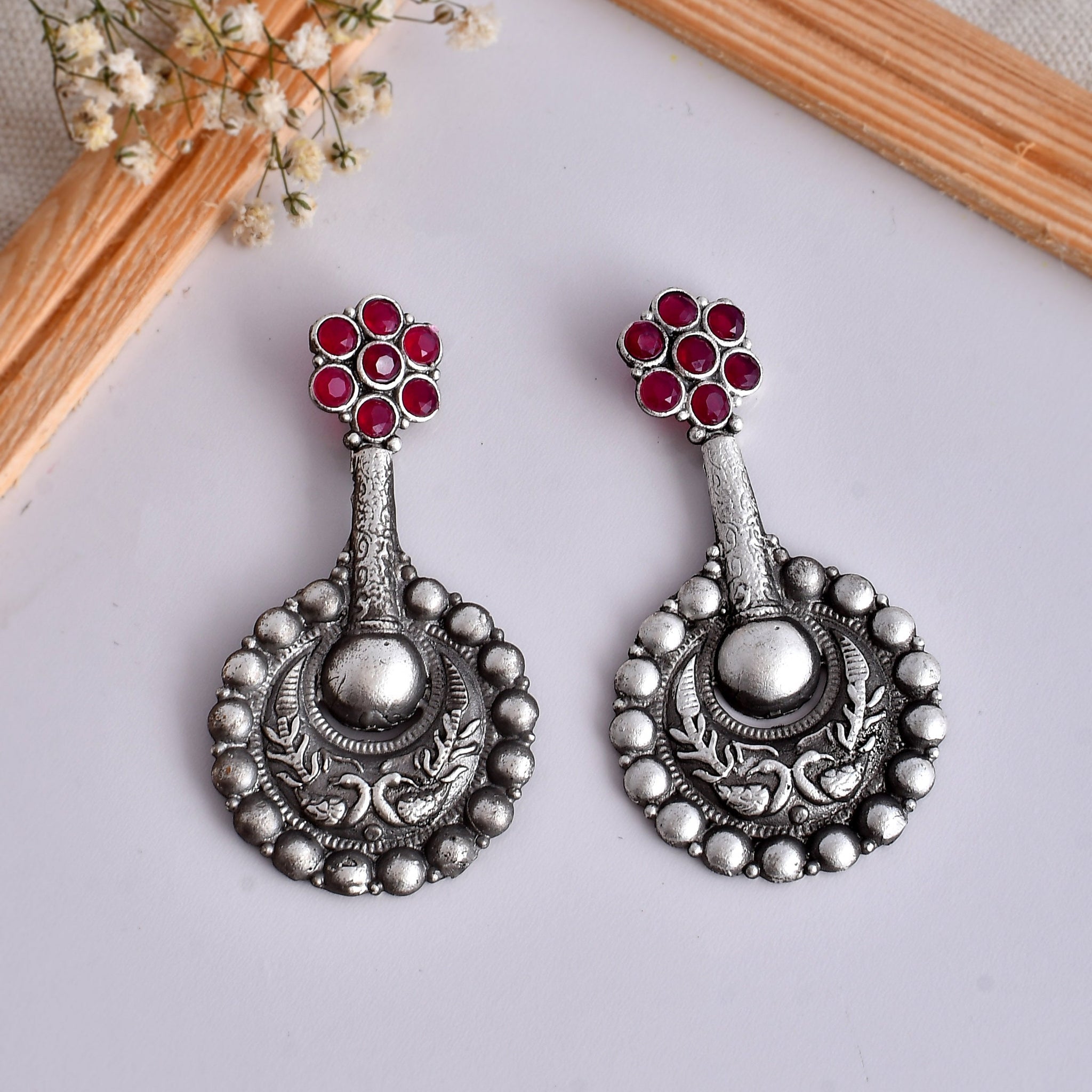 Silver Petal Maroons Earring
