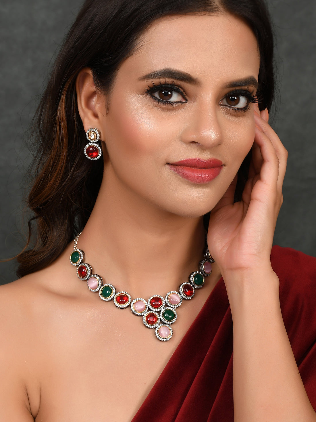Polki Kundan Multicolour Neckalce Set