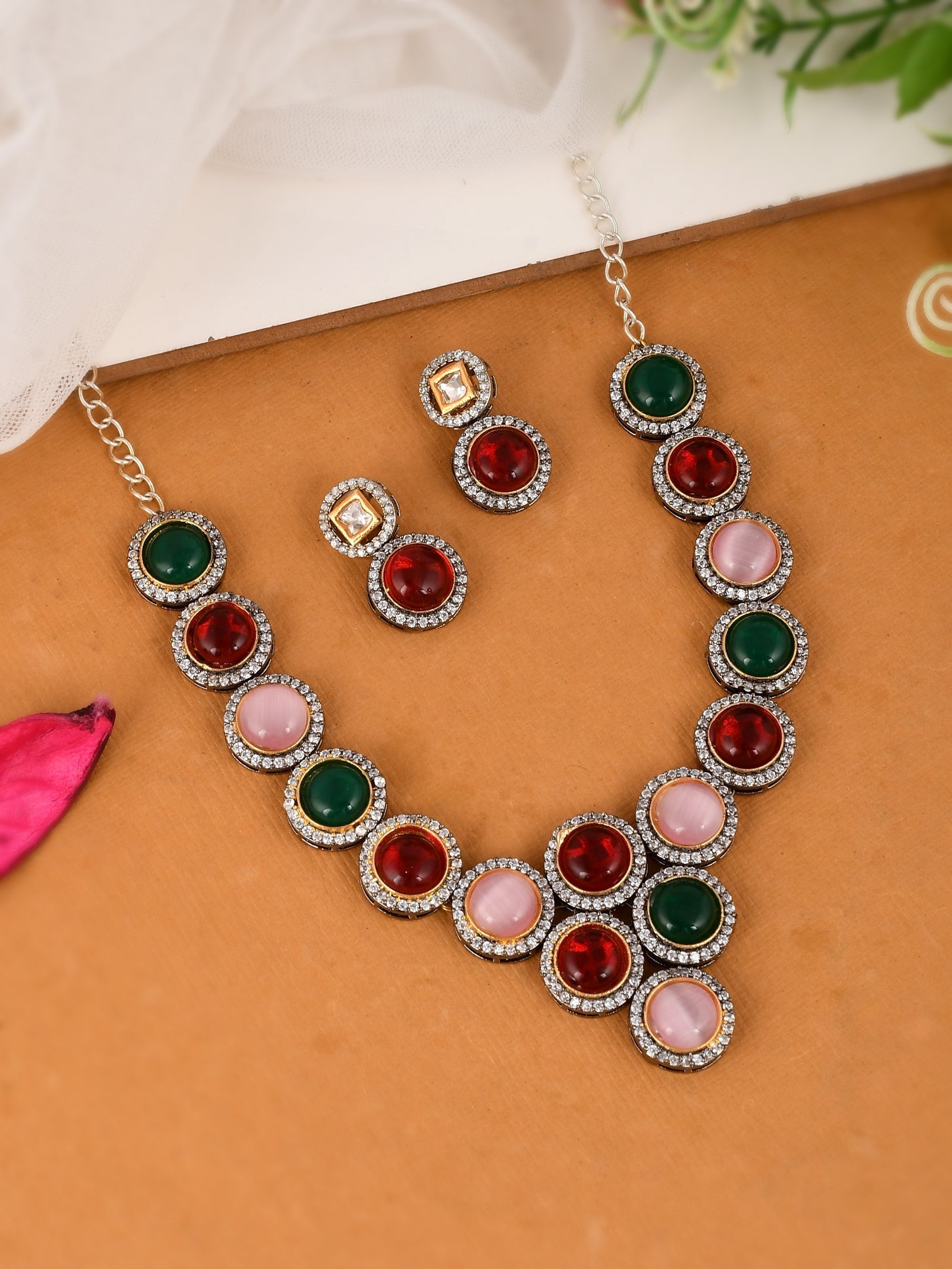 Polki Kundan Multicolour Neckalce Set