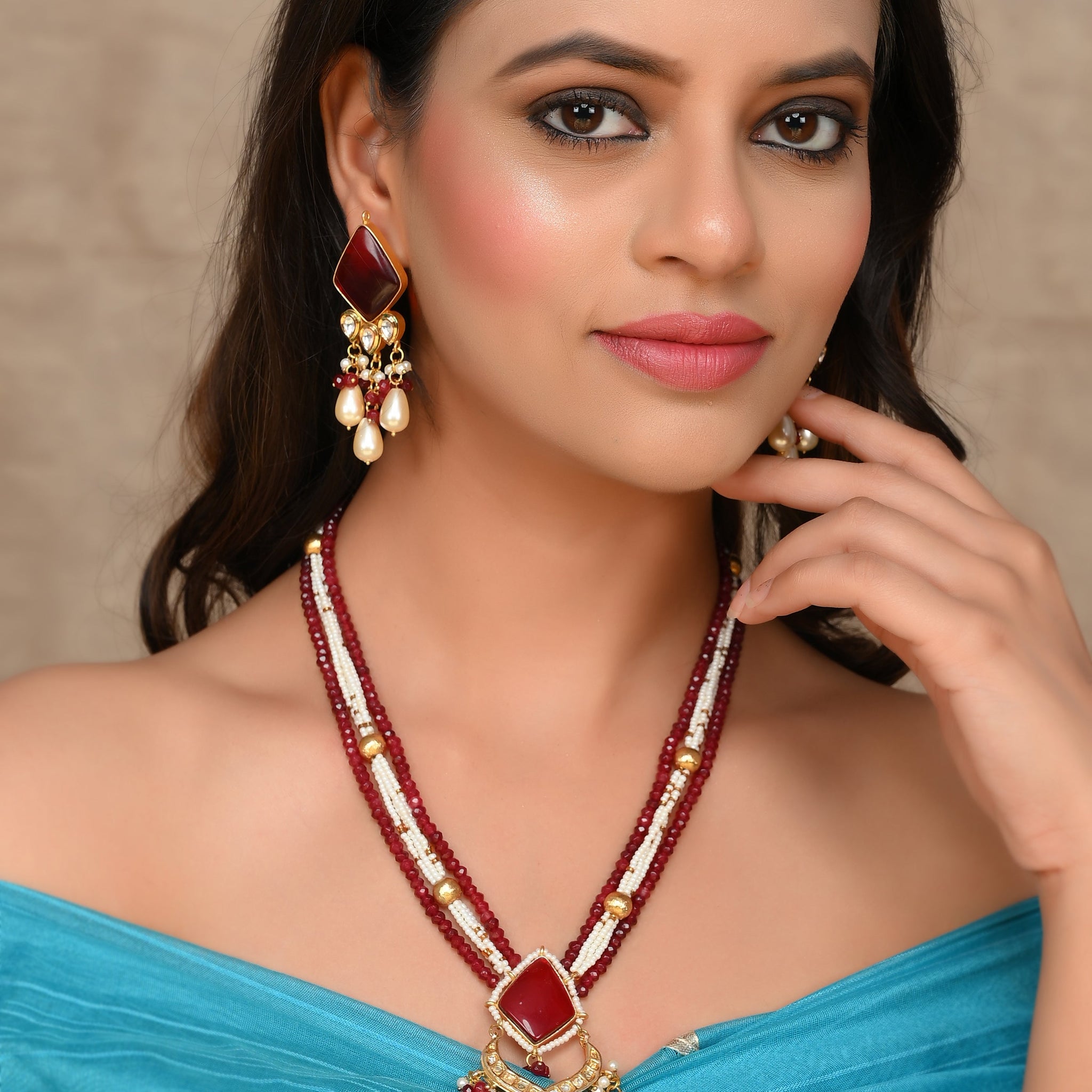 Dastoor Ruby Radiance Strand Necklace Set