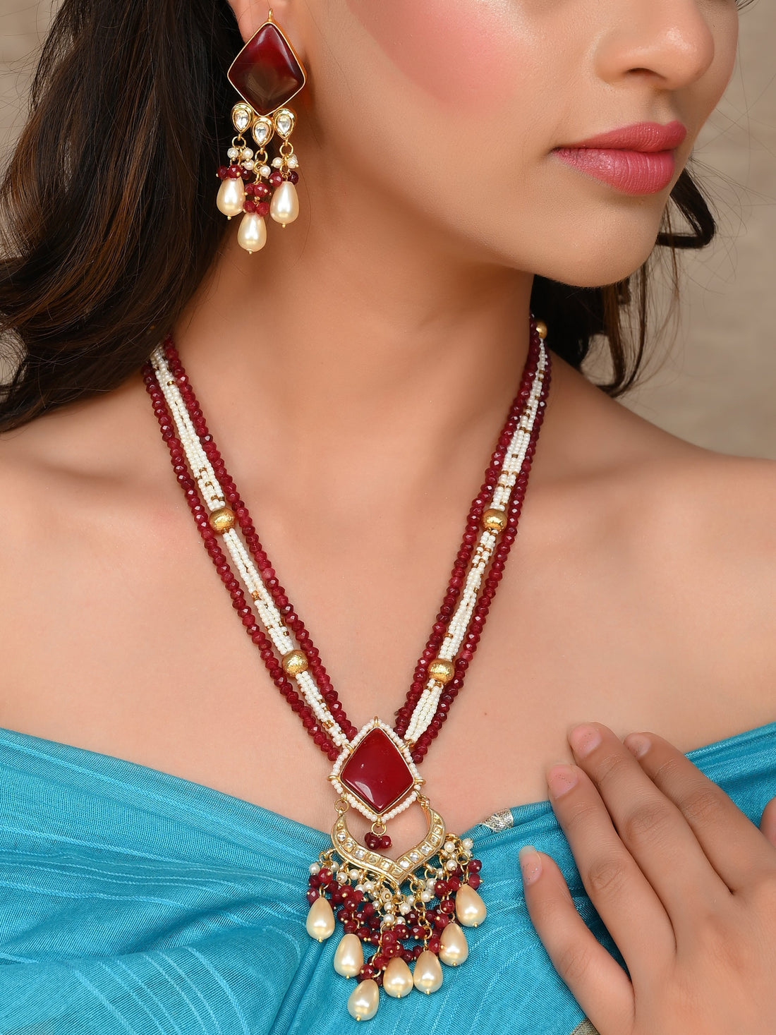 Dastoor Ruby Radiance Strand Necklace Set
