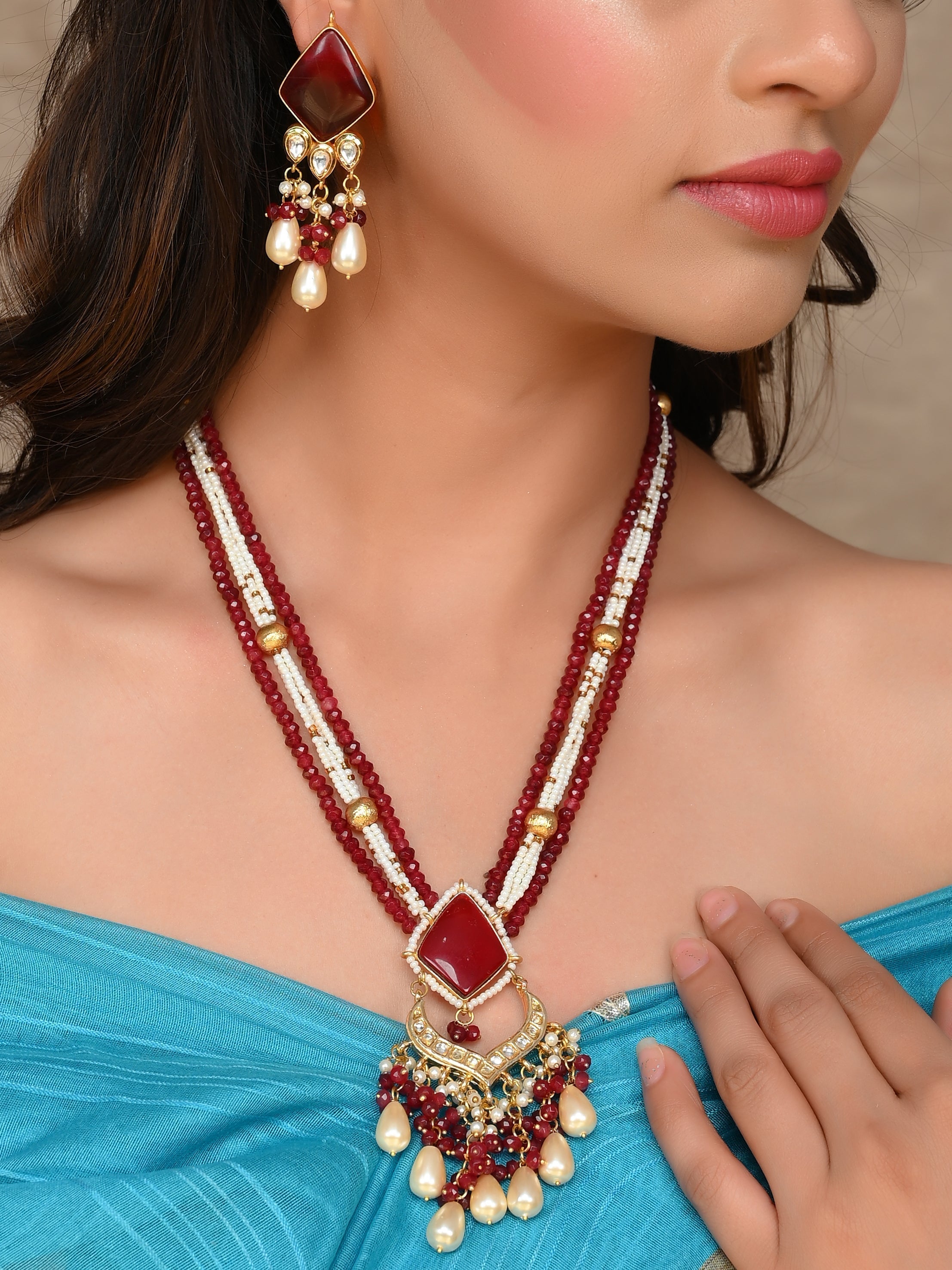 Dastoor Ruby Radiance Strand Necklace Set