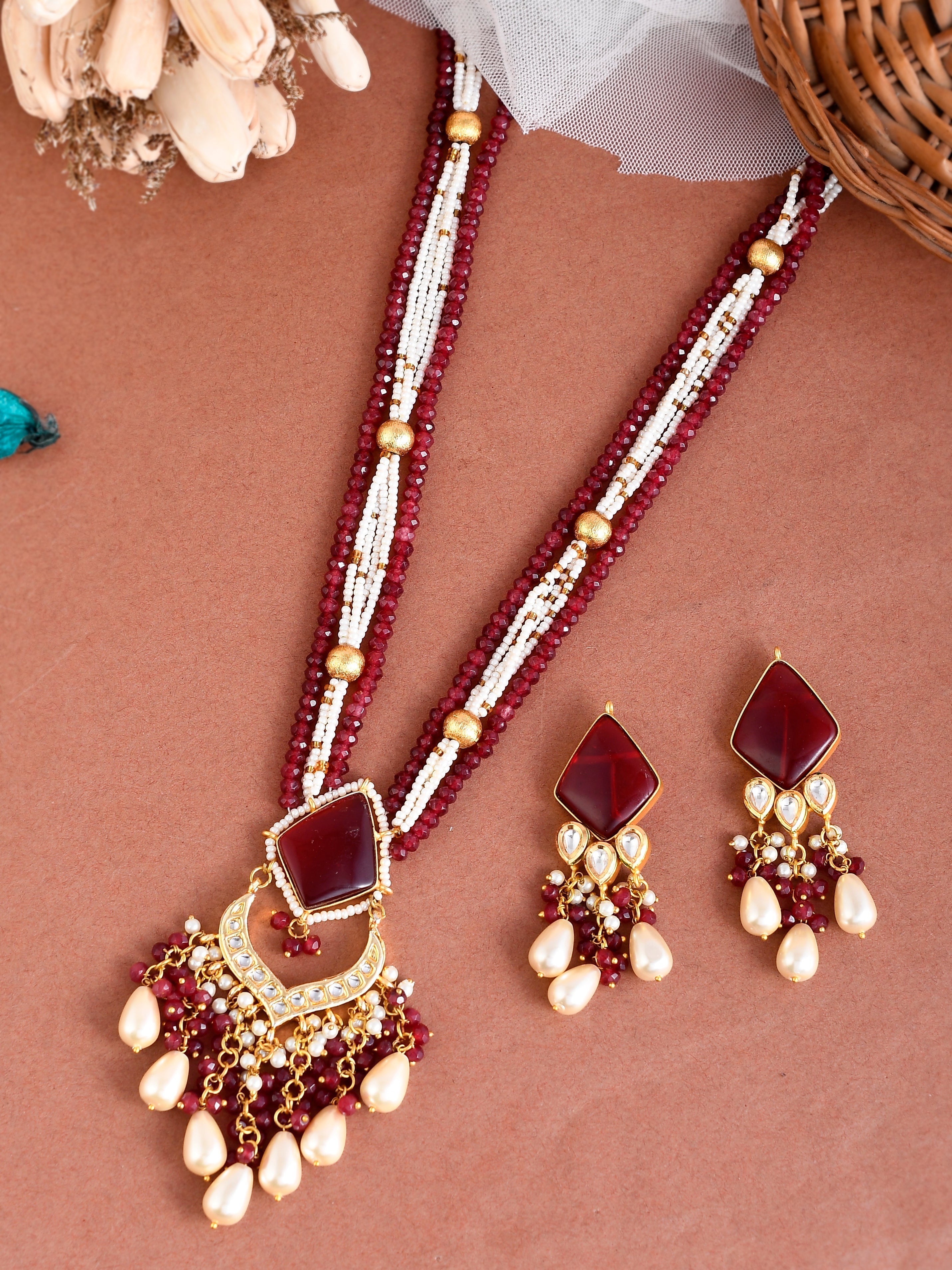 Dastoor Ruby Radiance Strand Necklace Set