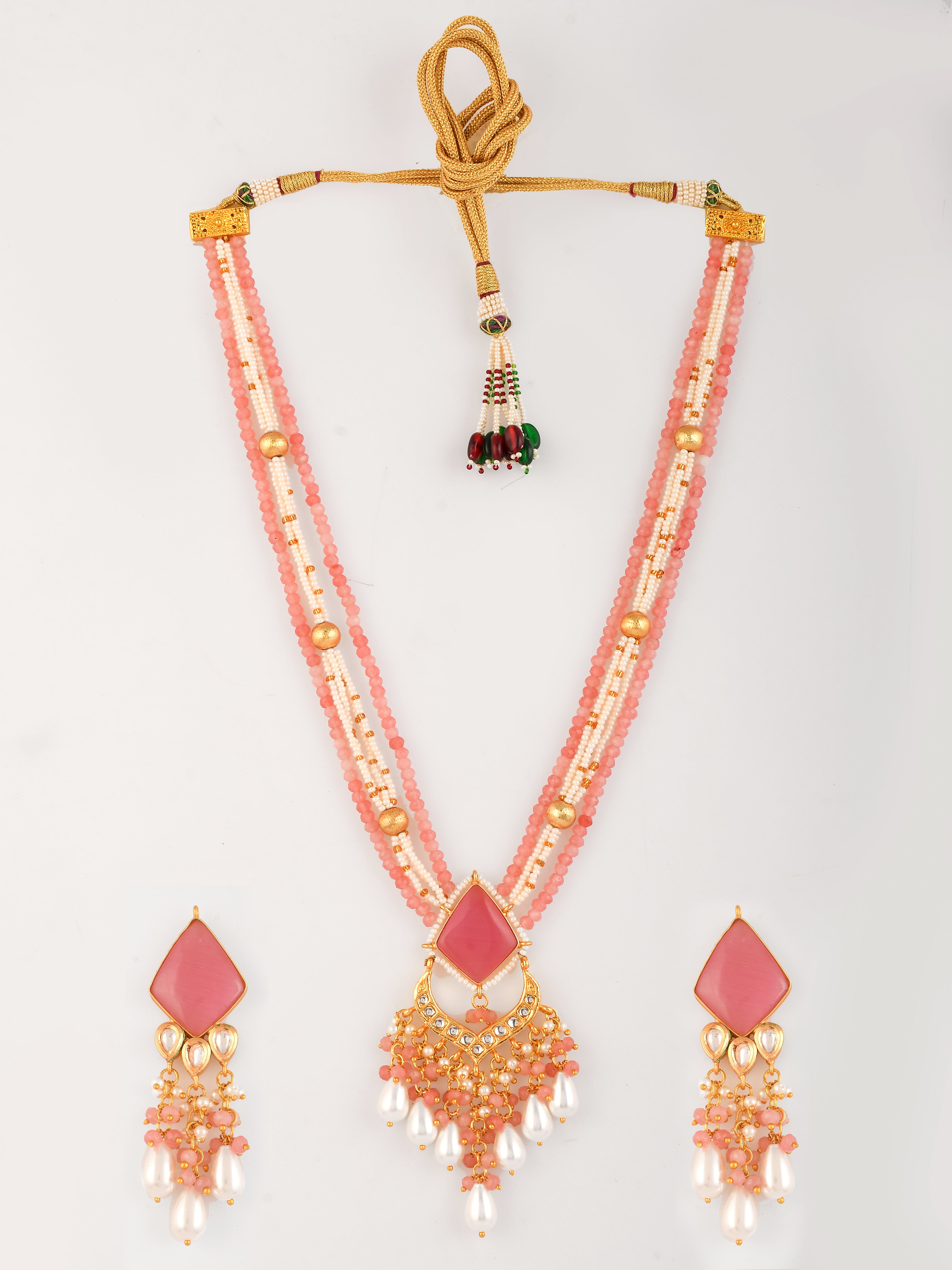 Dastoor Very Elegant Partywear Carvin Stone Necklace Set
